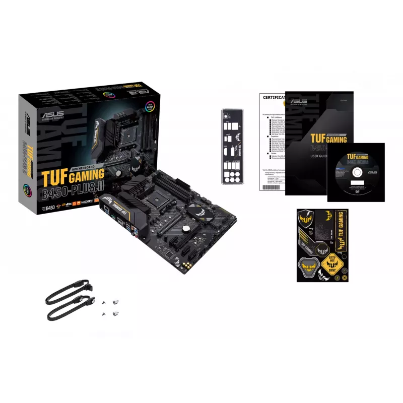 Motininė plokštė ASUS TUF GAMING B450-PLUS II ATX, AMD B450, Socket AM4, 4×DIMM DDR4, 128GB, 1×M.2, 6×SATA, HDMI 2.0b, DP1.2, Gigabit LAN