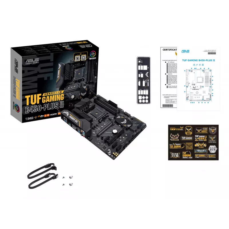 Motininė plokštė ASUS TUF GAMING B450-PLUS II ATX, AMD B450, Socket AM4, 4×DIMM DDR4, 128GB, 1×M.2, 6×SATA, HDMI 2.0b, DP1.2, Gigabit LAN