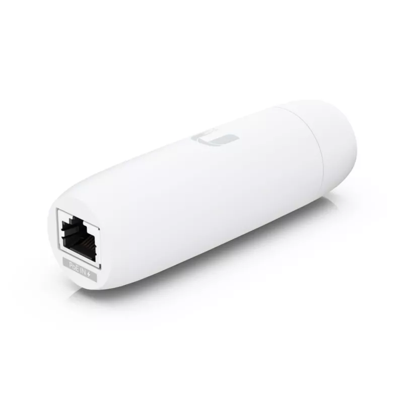 PoE adapteris UBIQUITI UACC-ADAPTER-POE-USBC — 48V įvestis, 5V 0,25A išvestis, kompaktiškas 30,4×30,4×95 mm, baltas