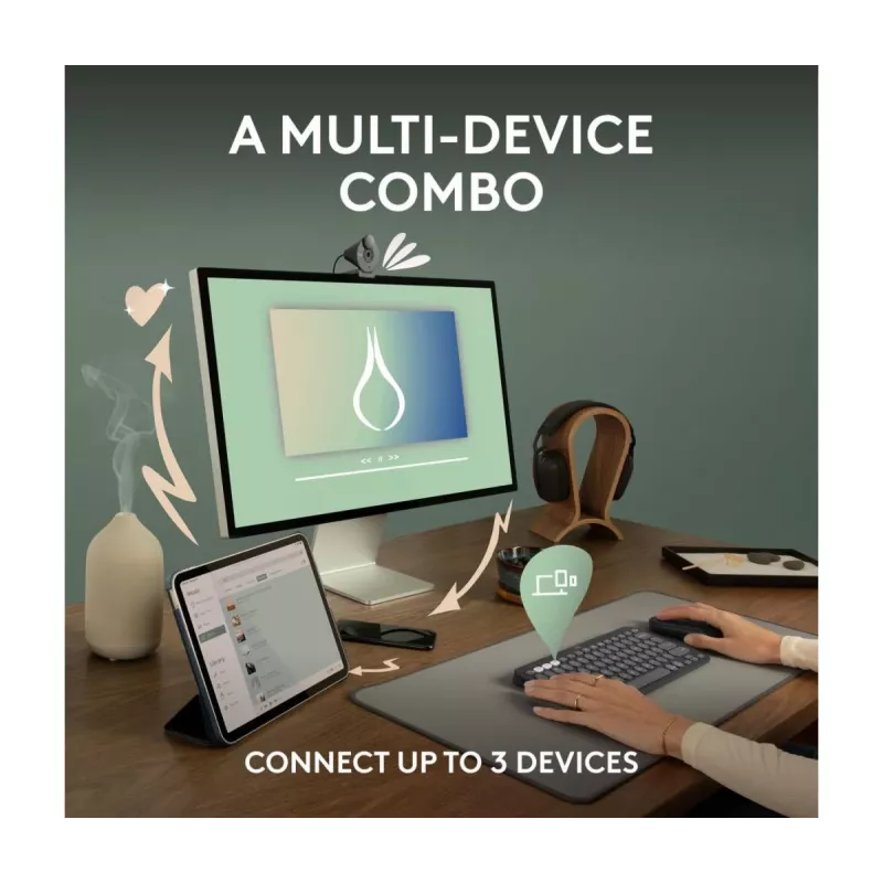 Logitech Pebble 2 Combo belaidė klaviatūra ir pelė rožiniai QWERTY