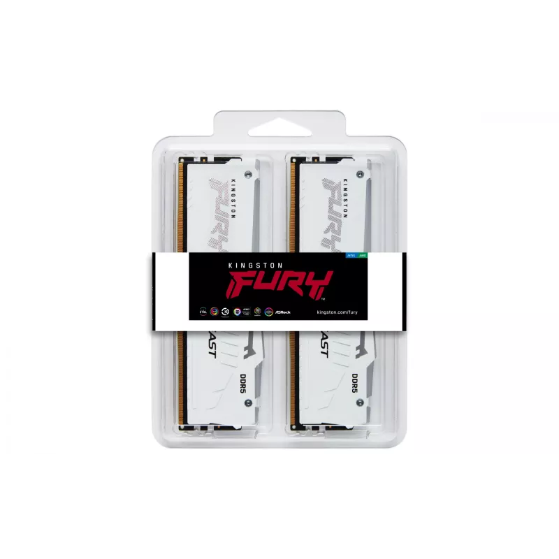 Kingston FURY Beast 32GB 6000MT/s DDR5 CL36 DIMM (2x16GB) Baltas RGB EXPO