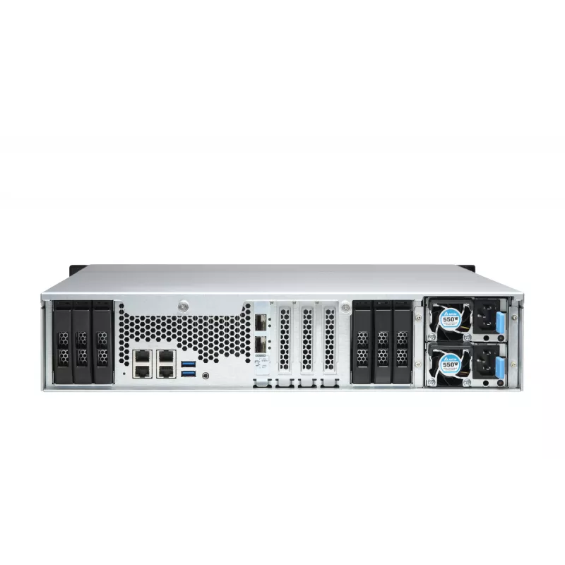 QNAP TS-H1886XU-RP-R2 NAS Rack (3U) Intel® Xeon® D D-1622 32 GB DDR4 0 TB QuTS hero Juoda, Pilka