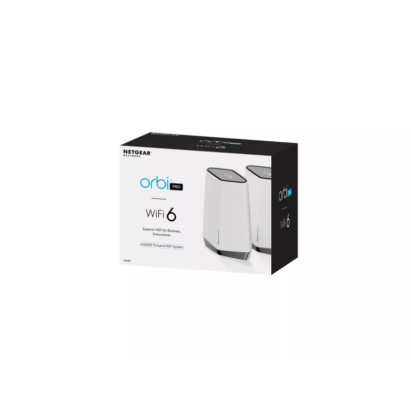 NETGEAR Orbi Pro WiFi 6 Tri-band tinklo sistema (SXK80) Tri-band (2,4 GHz / 5 GHz / 5 GHz) Wi-Fi 6 (802.11ax) Pilka, Balta 9 vidiniai