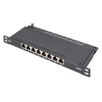 DIGITUS CAT6A ekranuotas 8 prievadų skirstomasis skydas, 1/2U, 10 colių stovo montavimui, juodas RAL 9005