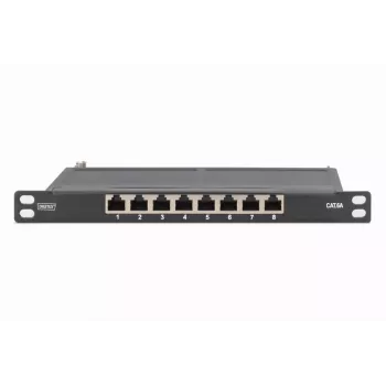 DIGITUS CAT6A ekranuotas 8 prievadų skirstomasis skydas, 1/2U, 10 colių stovo montavimui, juodas RAL 9005