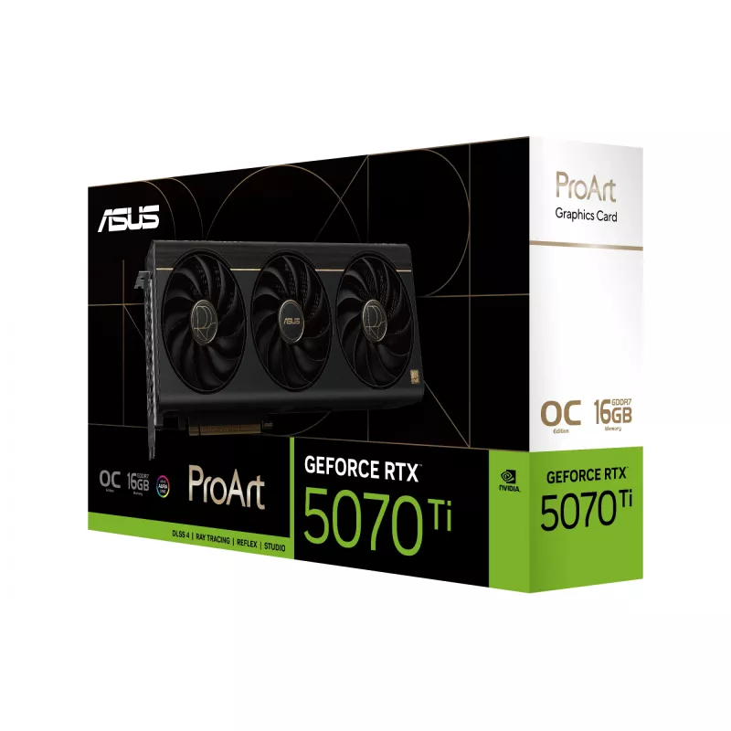 Vaizdo plokštė ASUS ProArt GeForce RTX 5070 Ti 16 GB GDDR7, PCIe 5.0, 256 bitų, 304 mm, 3 ventiliatoriai