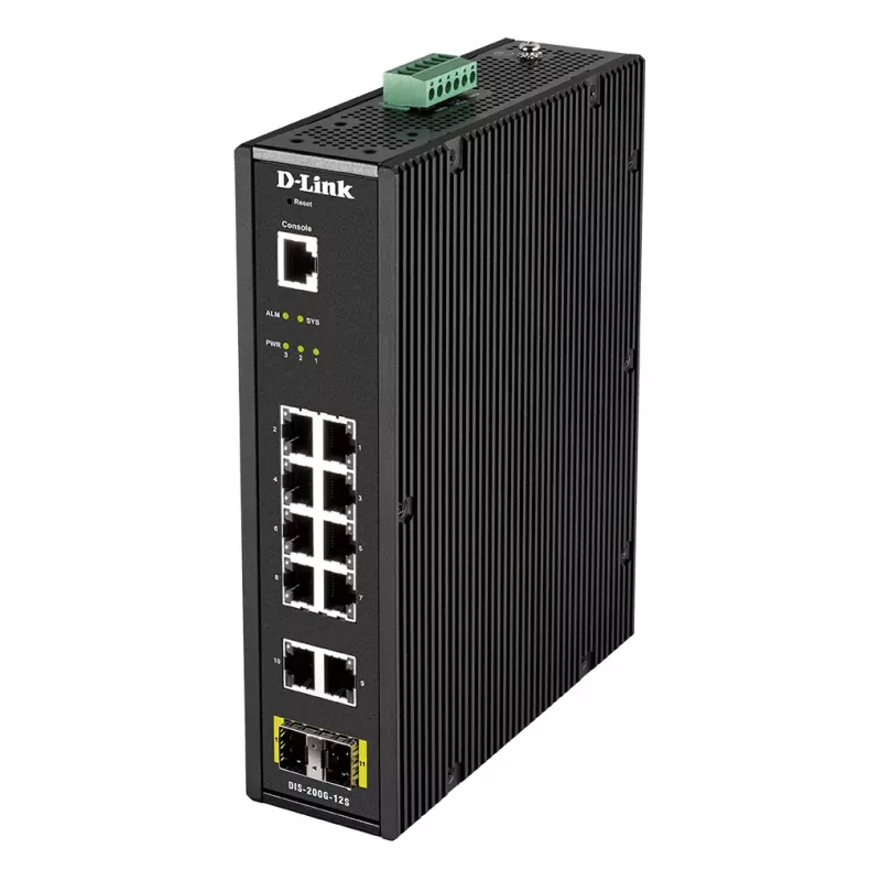 D-Link 12 prievadų L2 pramoninis valdomas jungiklis su 10 x 1GBaseT(X) ir 2 x SFP