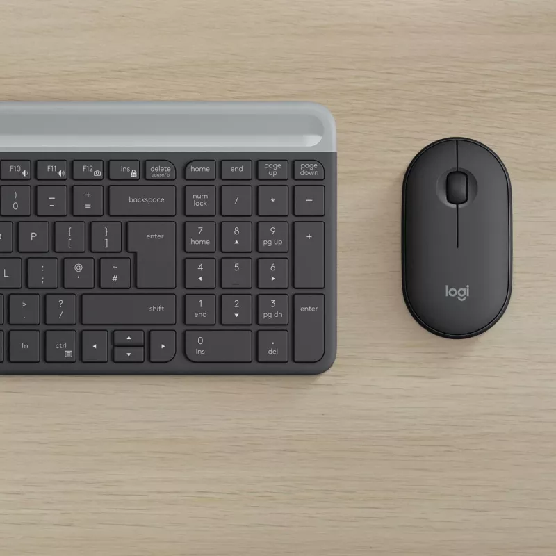 LOGITECH belaidė kompaktiška klaviatūra ir pelė MK470, grafito spalvos, AZERTY belgų išdėstymas