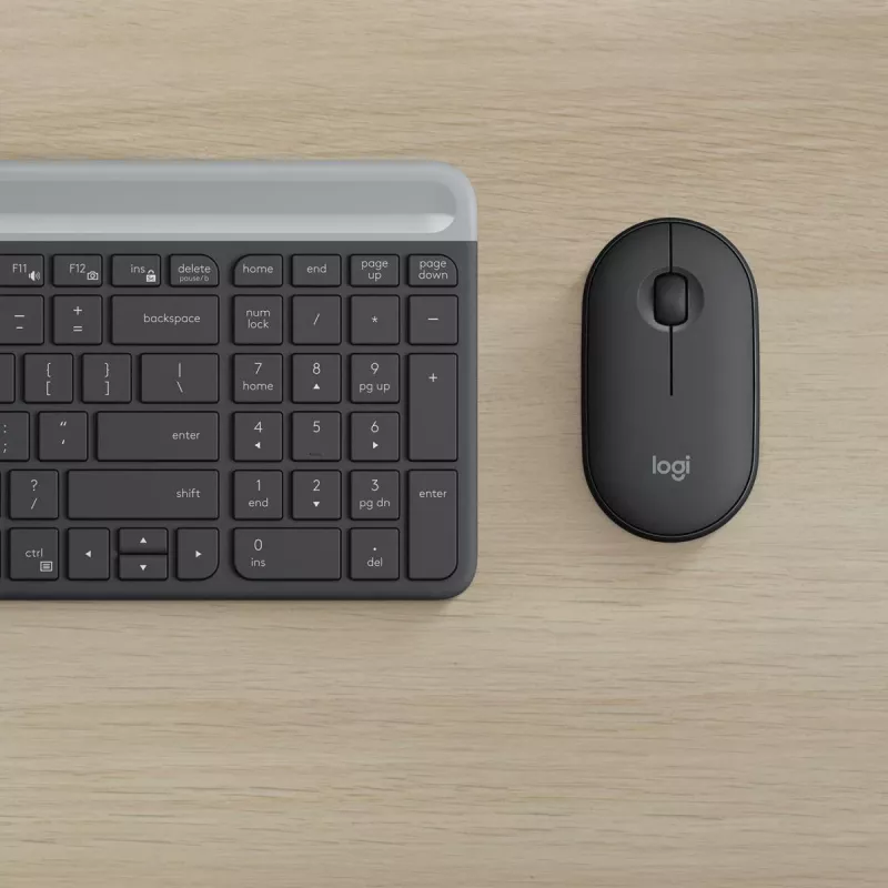 LOGITECH belaidė kompaktiška klaviatūra ir pelė MK470, grafito spalvos, AZERTY belgų išdėstymas