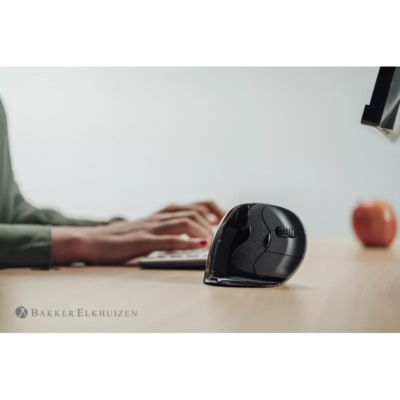 BakkerElkhuizen Evoluent D Medium Wireless, dešinė ranka, vertikalus dizainas, lazerinis, RF belaidis, 3200 DPI, juoda