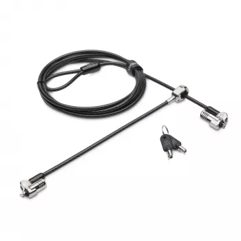 Kensington NanoSaver Keyed Dual Head Laptop Lock, 1.8 m, raktinis, anglinis plienas, juoda, nerūdijantis plienas
