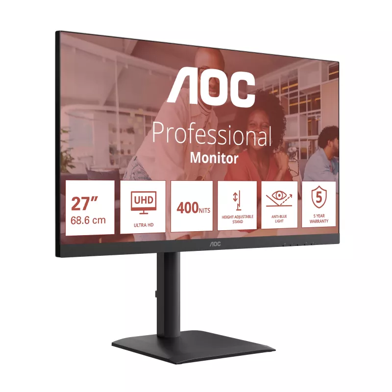 AOC E4 U27E4CV monitorius 68.6 cm (27 colių) 3840 x 2160 pikselių 4K Ultra HD LED juodas