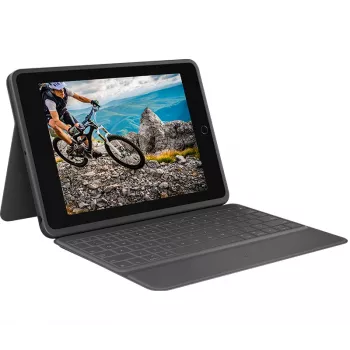 LOGITECH Rugged Folio Graphite Qwertz Deutsch – apsauginis dėklas su klaviatūra iPad (7 ir 8 kart.)