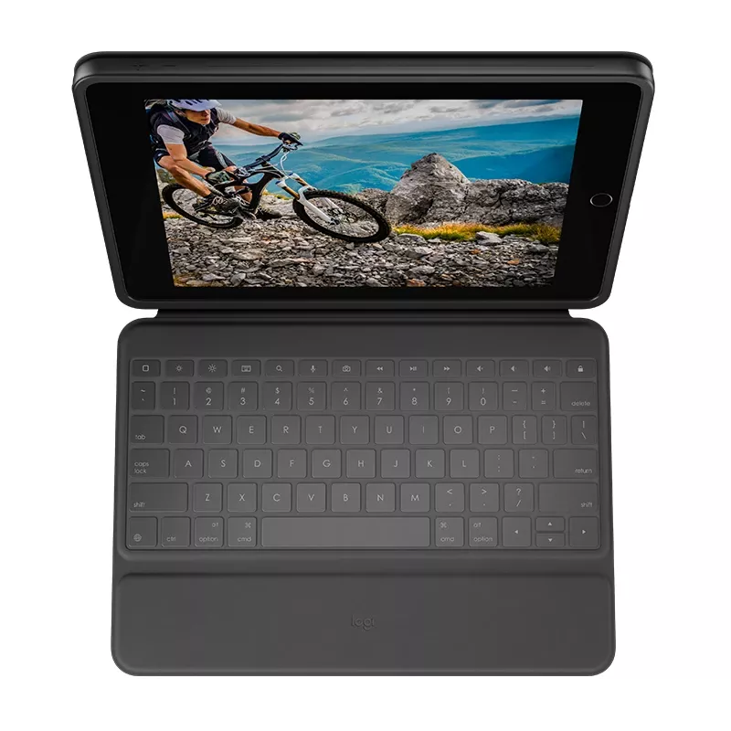 LOGITECH Rugged Folio Graphite Qwertz Deutsch – apsauginis dėklas su klaviatūra iPad (7 ir 8 kart.)
