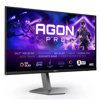 Monitorius AOC AGON PRO AG276QZD2 67,3 cm (26,5 col.) 2560 x 1440 pikselių QHD QD-OLED juodas, pilkas