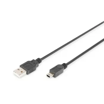 DIGITUS USB 2.0 jungiamasis laidas, tipas A - mini B (5 kontaktais) M/M, 1m, juodas
