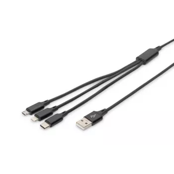 DIGITUS 3-in-1 įkrovimo laidas USB A-Lightning + micro B + Type-C 1m