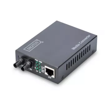 DIGITUS Media Converter, daugiamodis 10/100Base-TX į 100Base-FX, su maitinimo bloku, ST jungtis, iki 2 km