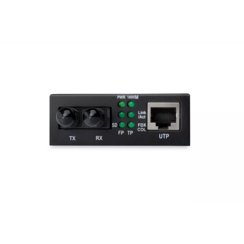 DIGITUS Media Converter, daugiamodis 10/100Base-TX į 100Base-FX, su maitinimo bloku, ST jungtis, iki 2 km