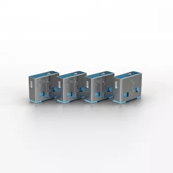 Lindy USB prievadų blokavimo rinkinys – 4 vnt., mėlyni USB-A kištukai su raktu