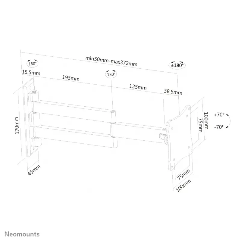 Neomounts FPMA-W830BLACK Laikiklis sieninis monitoriui / TV 10-27 col. - pilnas judesys