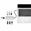 Manhattan USB-C dokų stotelė / šakotuvas su kortelių skaitytuvu, 6 prievadai: Ethernet, HDMI, USB-A (x3) ir USB-C, su 100 W galios tiekimu USB-C prievadui (reikalingas papildomas USB-C sieninis įkroviklis ir USB-C laidas), universalus visiems įrenginiams,