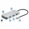 Manhattan USB-C dokų stotelė / šakotuvas su kortelių skaitytuvu, 6 prievadai: Ethernet, HDMI, USB-A (x3) ir USB-C, su 100 W galios tiekimu USB-C prievadui (reikalingas papildomas USB-C sieninis įkroviklis ir USB-C laidas), universalus visiems įrenginiams,