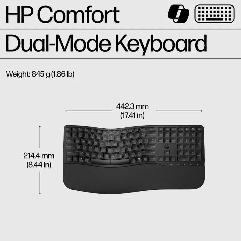 HP 685 Comfort Dual-Mode klaviatūra, QWERTY, pilno dydžio (100%), belaidė, RF Wireless + Bluetooth, membraninė, QWERTY, juoda