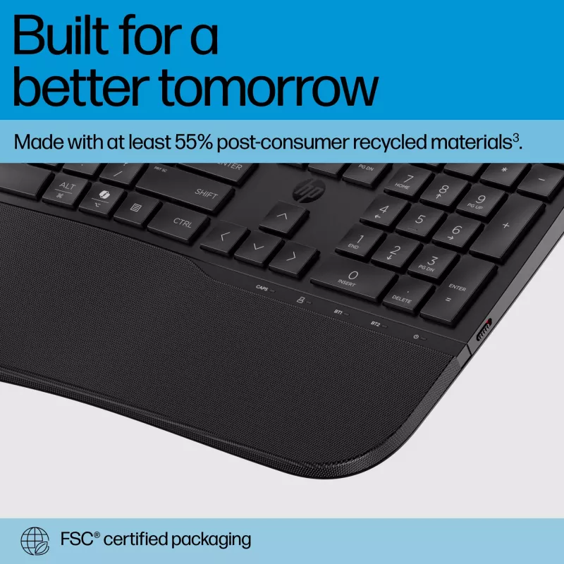 HP 685 Comfort Dual-Mode klaviatūra, QWERTY, pilno dydžio (100%), belaidė, RF Wireless + Bluetooth, membraninė, QWERTY, juoda