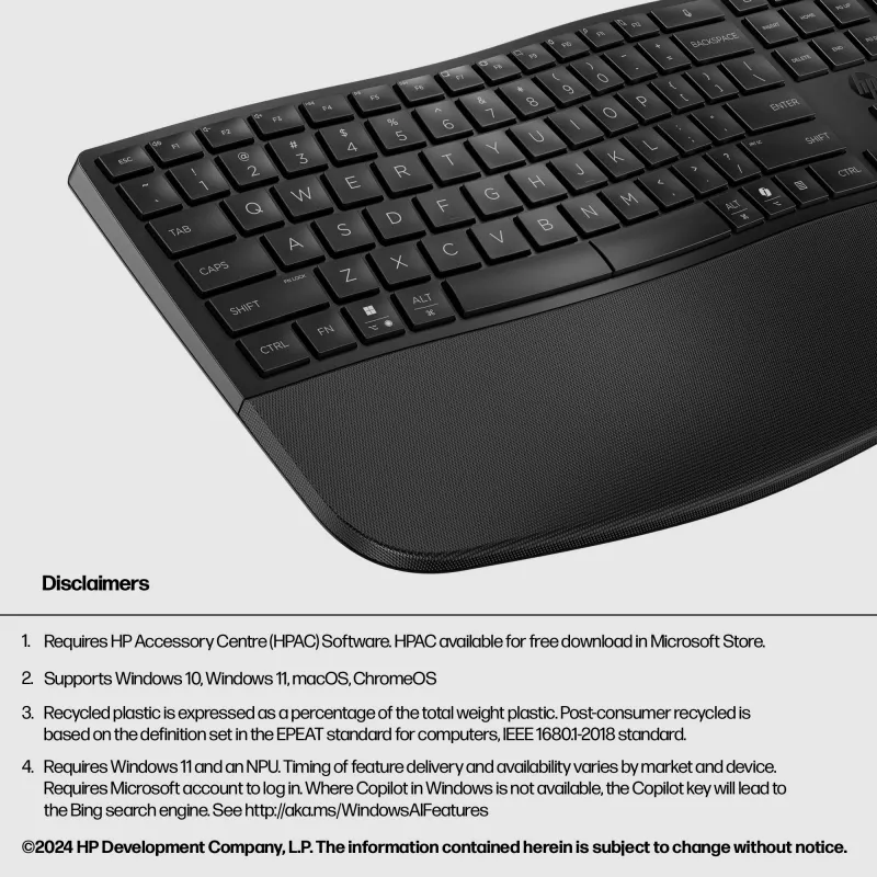 HP 685 Comfort Dual-Mode klaviatūra, QWERTY, pilno dydžio (100%), belaidė, RF Wireless + Bluetooth, membraninė, QWERTY, juoda