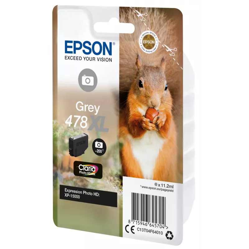 Epson 478XL Claria Photo HD kasetė, pilka, didelės talpos (XL), 11,2 ml, 200 puslapių