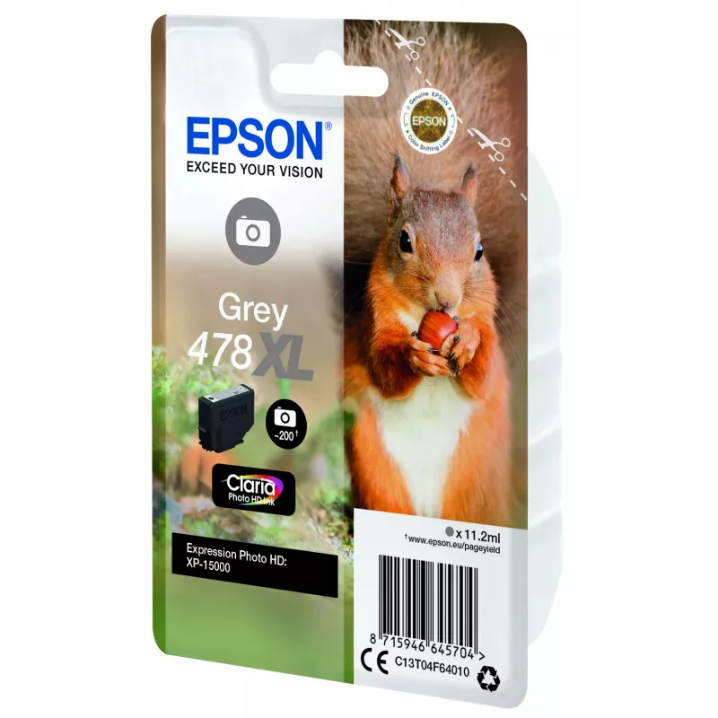 Epson 478XL Claria Photo HD kasetė, pilka, didelės talpos (XL), 11,2 ml, 200 puslapių