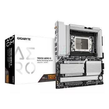 GIGABYTE TRX50 AERO D Motininė plokštė – palaiko AMD Ryzen Threadripper 9000 serijos procesorius, 16+8+4 fazių skaitmeninis VRM, iki 7800MHz DDR5 (OC), 3xPCIe 5.0 + 1xPCIe 4.0 M.2, Wi-Fi 7, 10GbE LAN, USB4