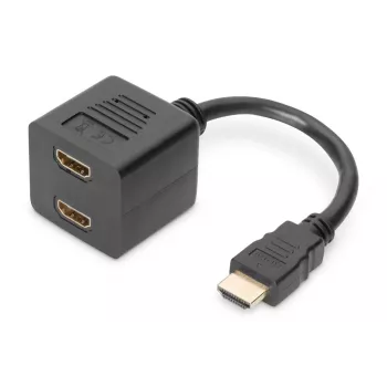 DIGITUS HDMI Y-splitter kabelis, tipas A - 2x tipas A M/F, 20cm, pasyvus, Full HD, auksuotas, juodas