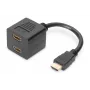 DIGITUS HDMI Y-splitter kabelis, tipas A - 2x tipas A M/F, 20cm, pasyvus, Full HD, auksuotas, juodas