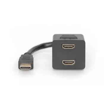 DIGITUS HDMI Y-splitter kabelis, tipas A - 2x tipas A M/F, 20cm, pasyvus, Full HD, auksuotas, juodas