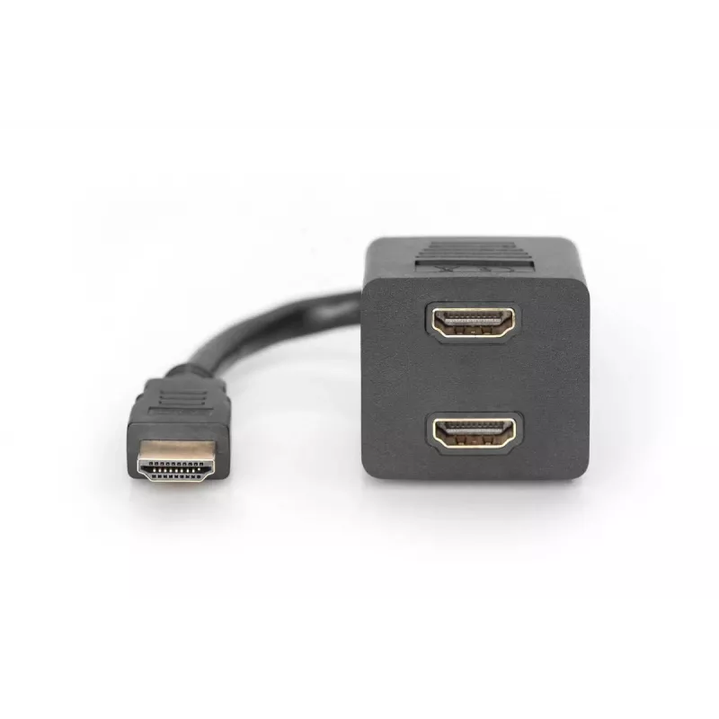 DIGITUS HDMI Y-splitter kabelis, tipas A - 2x tipas A M/F, 20cm, pasyvus, Full HD, auksuotas, juodas