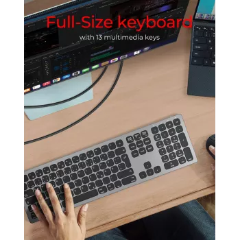 KeySonic KSK-8023BTRF (DE) klaviatūra, belaidė, Bluetooth, QWERTZ, vokiškas išdėstymas, anglies pilka, juoda