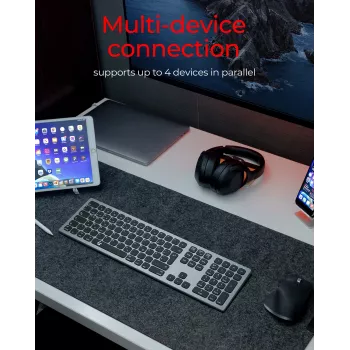KeySonic KSK-8023BTRF (DE) klaviatūra, belaidė, Bluetooth, QWERTZ, vokiškas išdėstymas, anglies pilka, juoda
