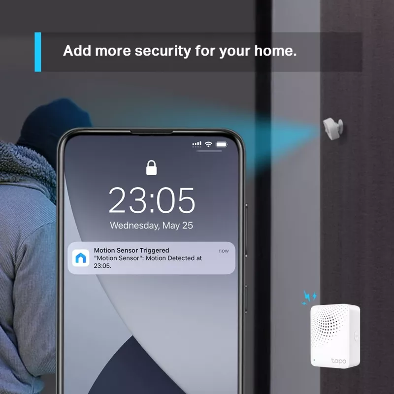 TP-Link Tapo Smart Motion Sensor belaidis judesio jutiklis luboms/sienai, vidaus patalpoms, balta, 120°, 7 m