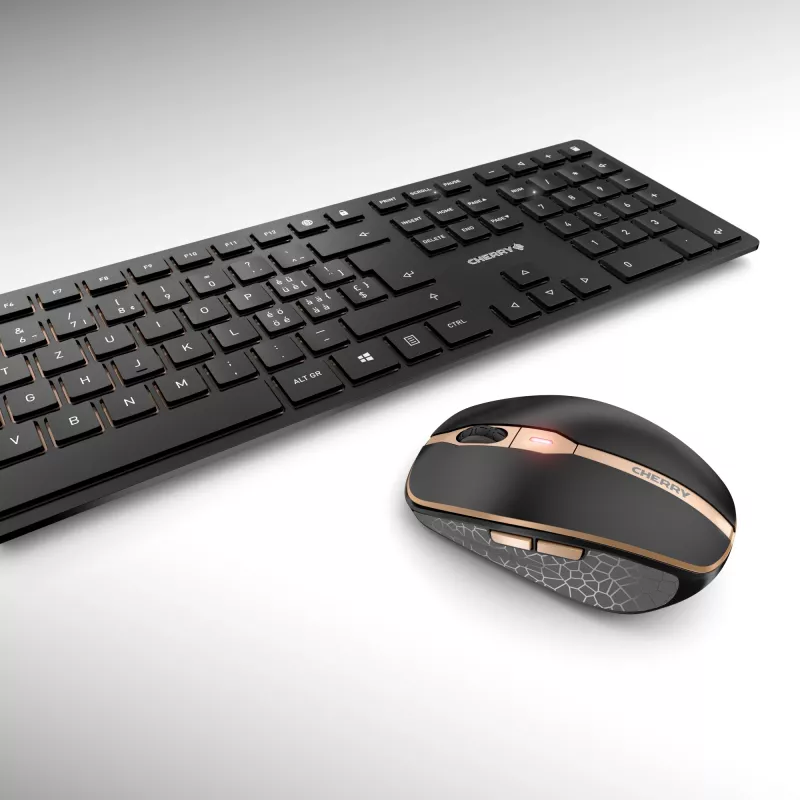 CHERRY DW 9100 SLIM belaidis klaviatūros ir pelės rinkinys RF Wireless + Bluetooth QWERTZ Šveicariškas juodas
