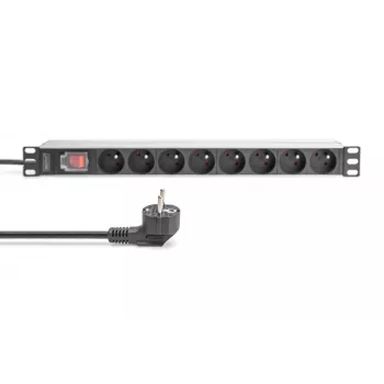 DIGITUS 1U aliumininis PDU, montuojamas į stelažą, 8x CEE 7/5 kištukiniai lizdai, 16A, 4000W, 250VAC 50/60Hz
