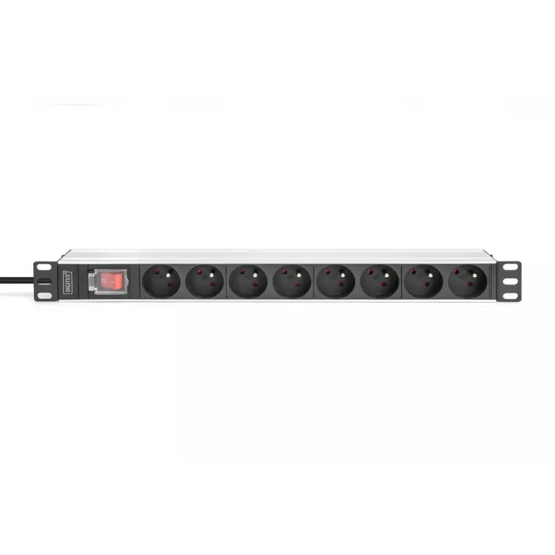 DIGITUS 1U aliumininis PDU, montuojamas į stelažą, 8x CEE 7/5 kištukiniai lizdai, 16A, 4000W, 250VAC 50/60Hz