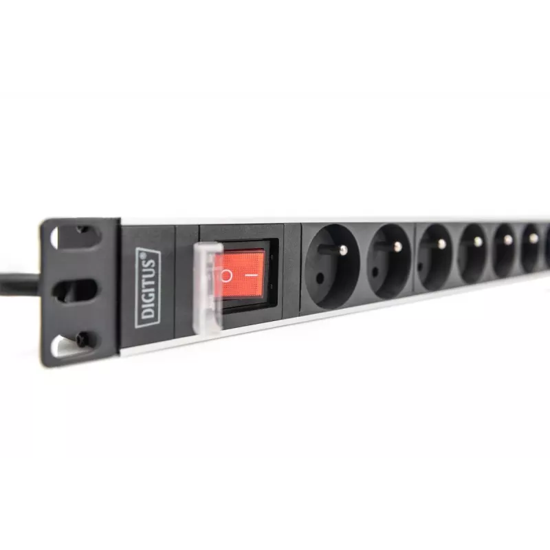 DIGITUS 1U aliumininis PDU, montuojamas į stelažą, 8x CEE 7/5 kištukiniai lizdai, 16A, 4000W, 250VAC 50/60Hz
