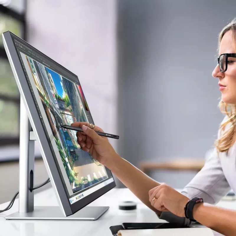 ALOGIC Clarity Max Touch 32C4KPDWT jutiklinis monitorius, 32 colių, 3840x2160 4K UHD, 65 W Power Delivery, 8MP internetinė kamera, USB šakotuvas, juodas/sidabrinis