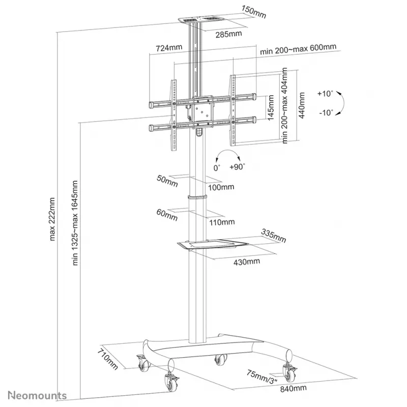 Neomounts PLASMA-M1900E mobilus stovas televizoriui 37-70 colių - pasukamas