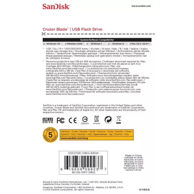 WESTERN DIGITAL SanDisk Cruzer Blade 16 GB USB atmintukas - USB 2.0 - Baltas