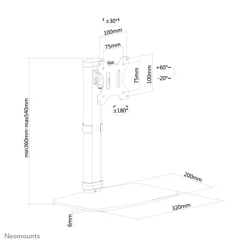 Neomounts FPMA-D890BLACK stovas monitoriui 10-30 colių, laisvai pastatomas, 6 kg, 25,4 cm (10 colių), 76,2 cm (30 colių), 100 x 100 mm, juodas