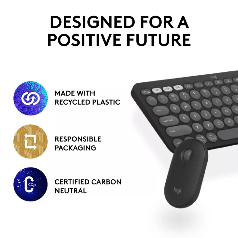 LOGITECH Pebble 2 Combo Tonal Graphite Qwerty US belaidė klaviatūra ir pelė