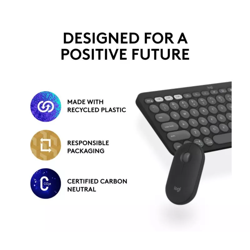LOGITECH Pebble 2 Combo Tonal Graphite Qwerty US belaidė klaviatūra ir pelė